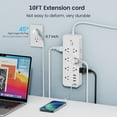 thumbnail image 6 of Power Strip Surge Protector, Meromore Flat Plug Extension Cord 10FT with 13 Outlets 4 USB Charger, 1875J Protection Multiple Outlets Charging Station for Home, Office, College Dorm Room White, 6 of 7