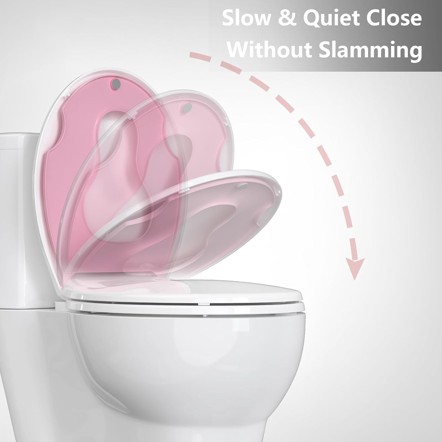 Hetoy 17” Round Toilet Seat with Built-in Toddler Seat for Easy Potty Training, Baby Toilet lid 2 in 1, Easy Install Clean,PP Material Safe and No Loosen,Perfect for Both Adults and Children, Pink