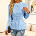 thumbnail image 3 of Women's Chunky Knit Crew Neck Long Sleeve Knit Top, Pleated Hem Top with Long Sleeves, Soft Lightweight Jumper Tops, 3 of 9