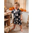 thumbnail image 4 of Cjfdfy Toddler Baby Girls Halloween Satin Pajamas Set Ghost Goose Print Short Sleeve Button Tops And Pants Set Kids Cute Halloween Holiday Fall Winter Sleepwear 1-10Y, 4 of 9