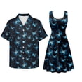 thumbnail image 2 of Jiueut Blue Butterfly Pattern Matching Hawaiian Outfits for Couples, Women's Casual Summer Flowy Sleeveless Crewneck Dress Men's Hawaiian Button Down Aloha Shirt, XS, 2 of 5