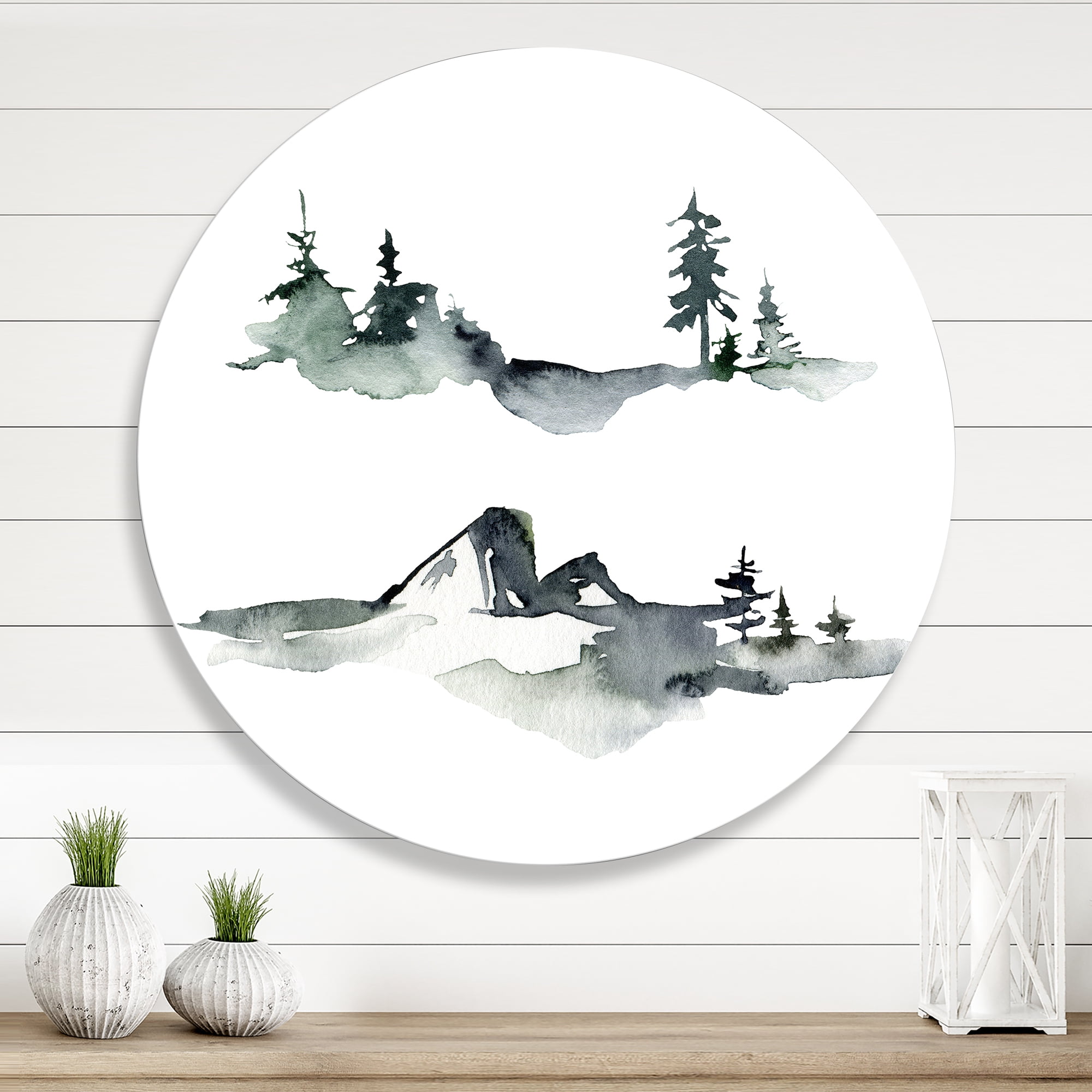 Designart 'Trees With Winter Dark Blue Mountain Landscape I' Modern Circle Metal Wall Art 11x11 - Disc of 11