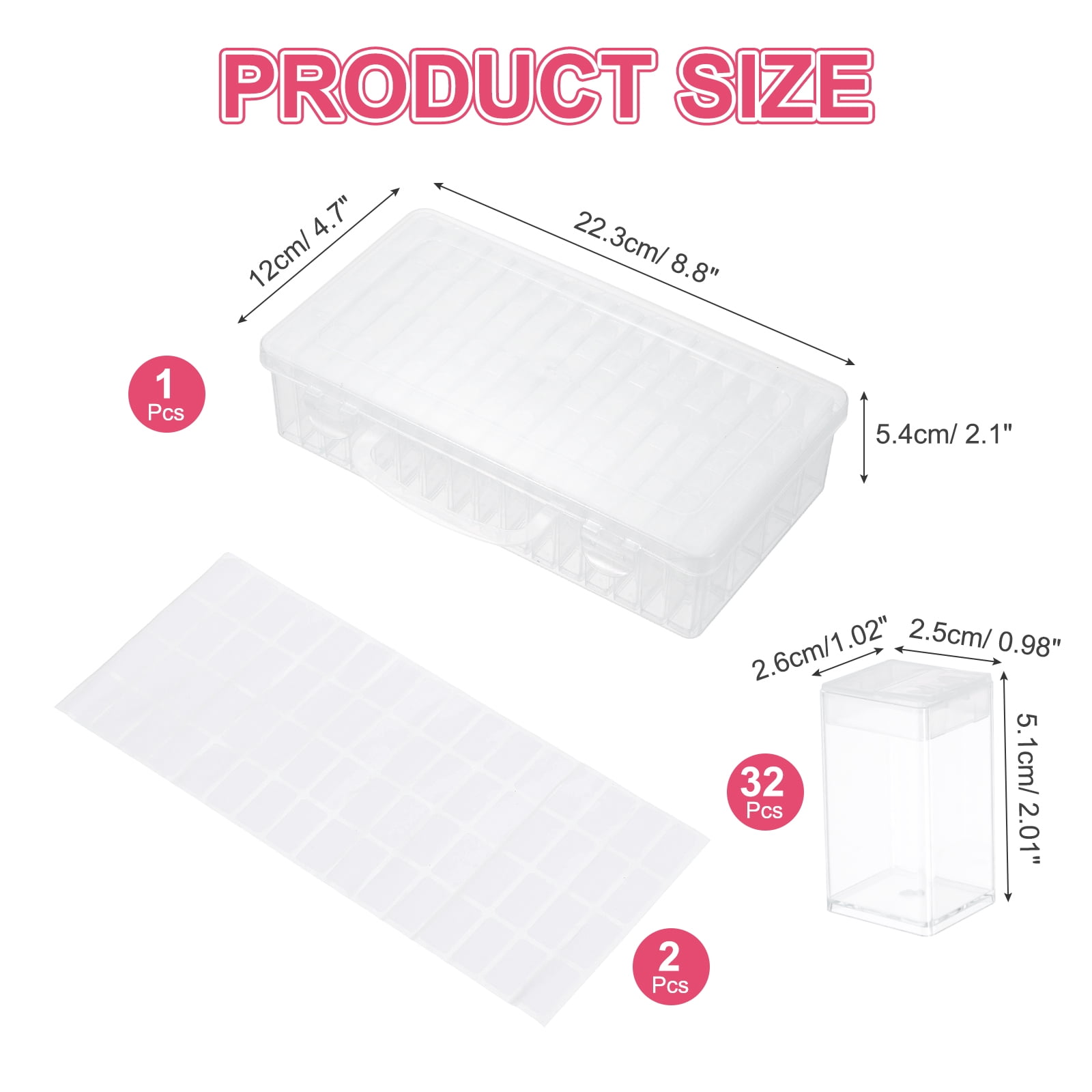 Uxcell 32 Slots Diamond Art Storage Containers, Clear Plastic Diamond Art Painting Beads Organizer Case Accessories with Labels for Jewelry Nail Crafts Rhinestones, 8.8x4.7x2.2inch