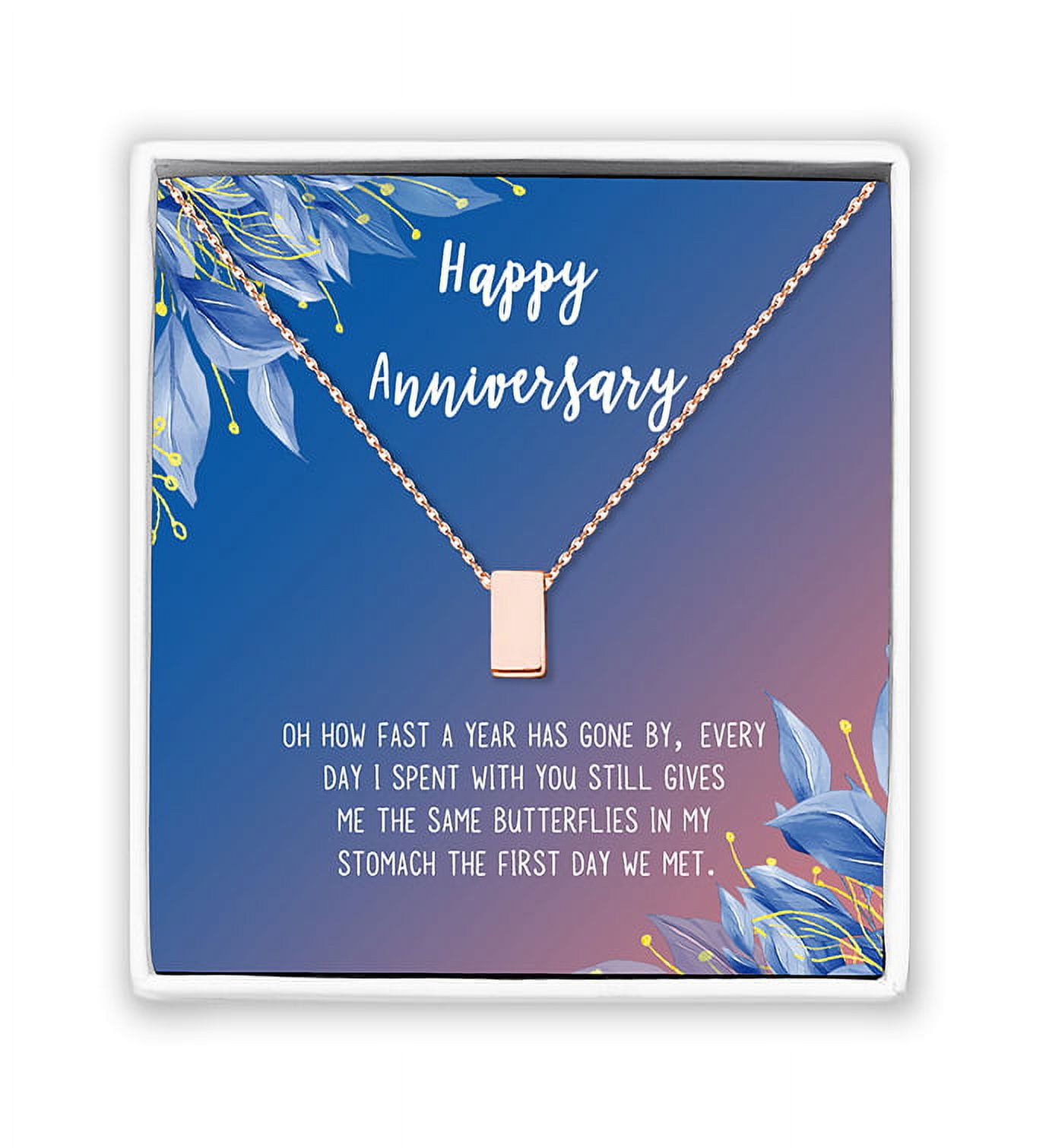 Anavia Happy Anniversary Gift Necklace,Wedding Anniversary Gift for Wife,Express Love Card Jewelry Gift-[Rose Gold Cube, Blue-Orange Gift Card]