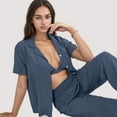 thumbnail image 5 of Women's 3-Piece Pajama Set with Bralette Top, Button Down Shirt, and Wide Leg Pants - X Large, Gray, 5 of 6