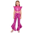 thumbnail image 3 of iiniim  Girls Metallic Dance Outfits Latin Jazz Performance Tank Top with Flared Pants Set Disco Party Hot Pink 10, 3 of 7
