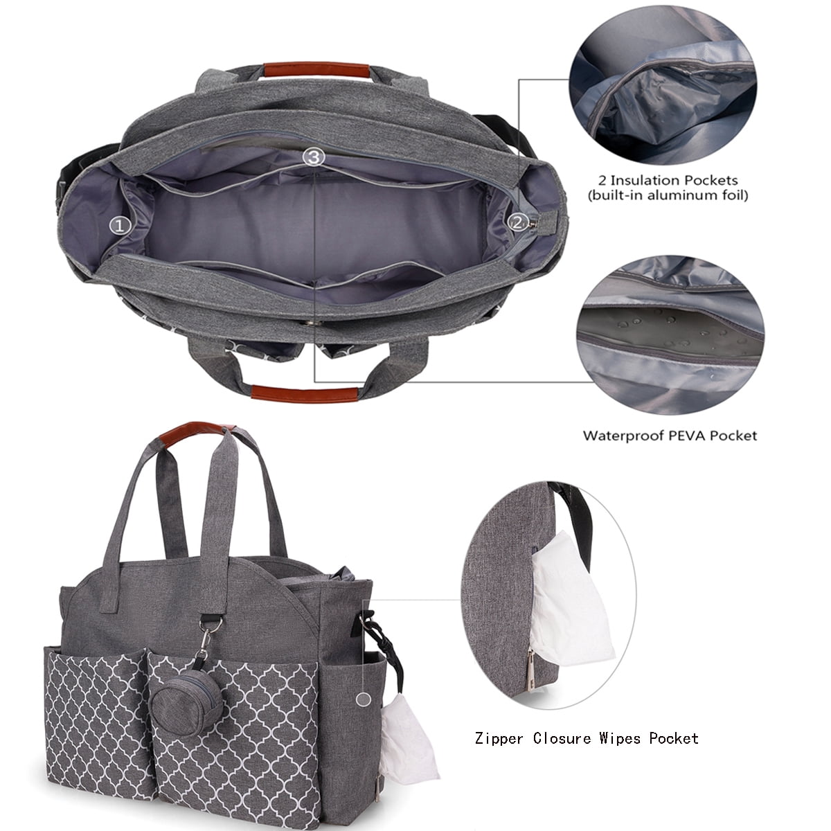 MOMIGO Diaper Bag Tote in Baby Breast Pump Bag Large Capacity Handbag with Adjustable Shoulder Strap(Gray)