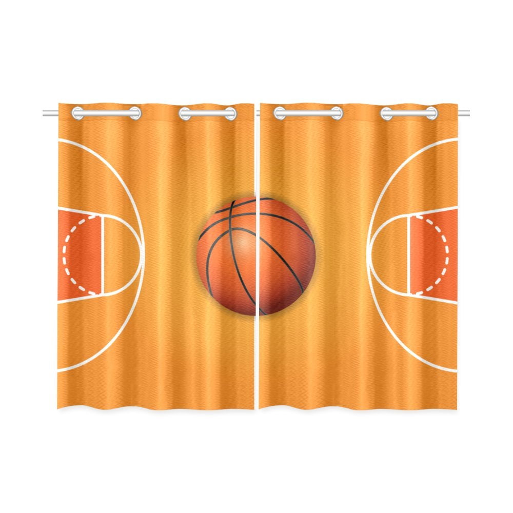 Mkhert Basketball Field Blackout Window Curtain Kitchen Curtain 26X39 Inch, 2 Panels