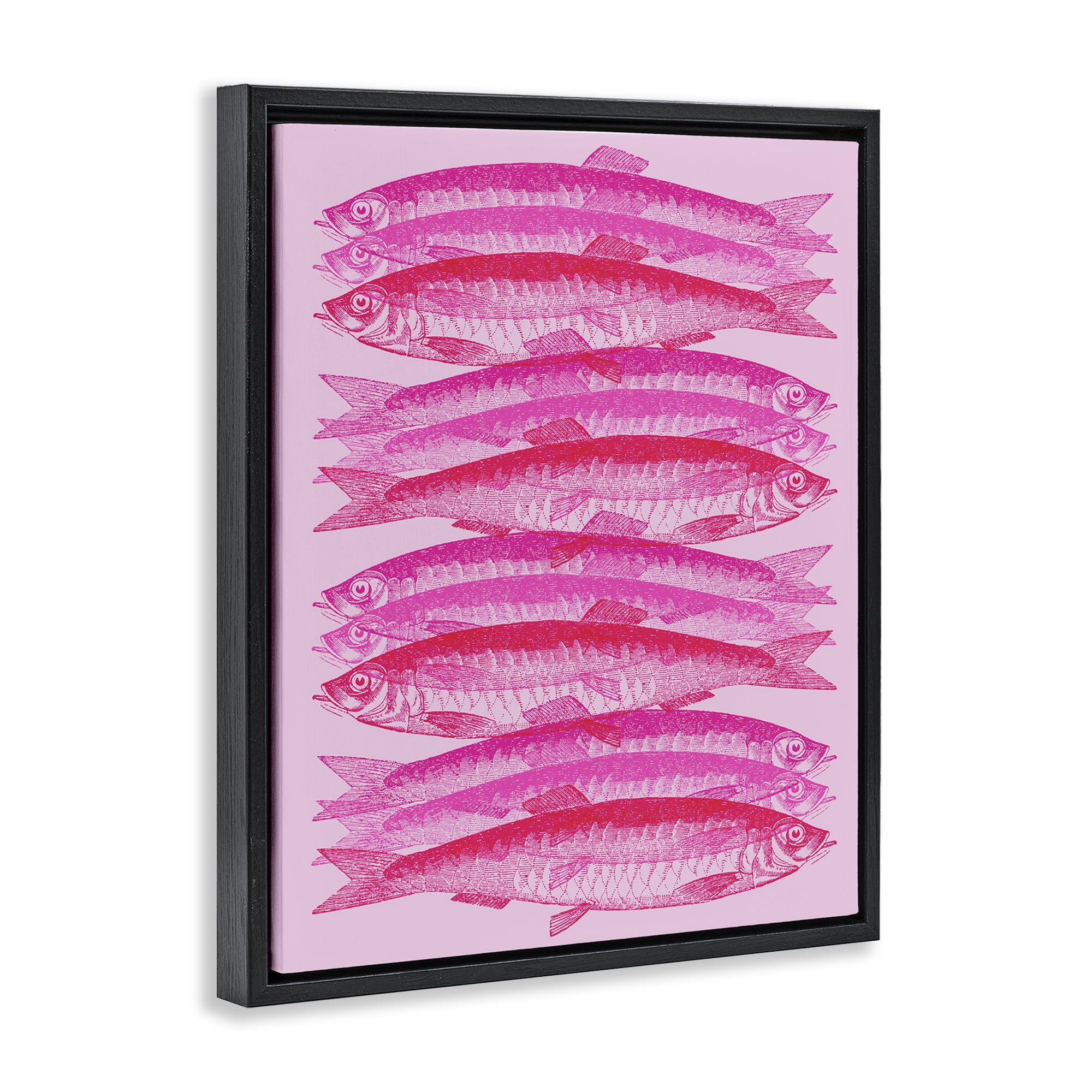 Stupell Industries Pink Layered Fish Animals & Insects Painting Black Floater Framed Canvas Art Print Wall Art, 25 x 31