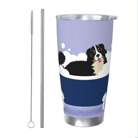 

Cauagu Bernese Mountain Dog Sitting Bath Tub Pattern 20oz Tumbler Stainless Steel Vacuum Insulated Tumbler with Lid Insulated Coffee Mug Thermal Cup with Splash Proof Sliding Lid-Straw Two-piece Set