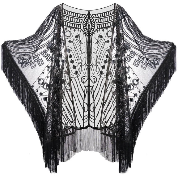 Sequin Evening Cape, Black Satin Formal Shawl, 47.24x29.53inch
