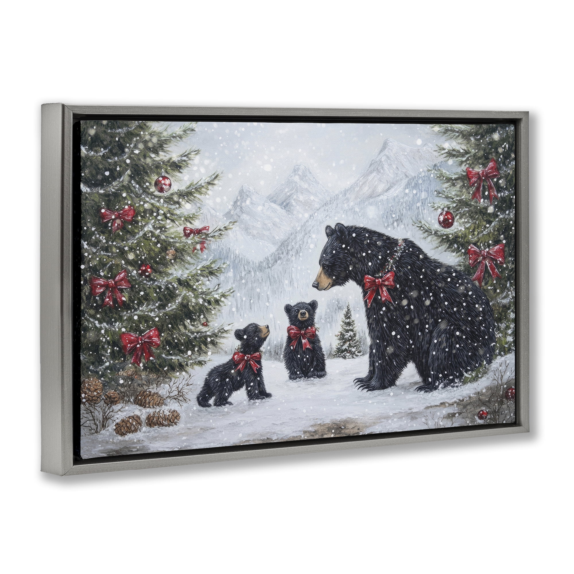Stupell Industries Christmas Black Bears Gray Framed Floater Canvas Wall Art, design by Tina LeCour