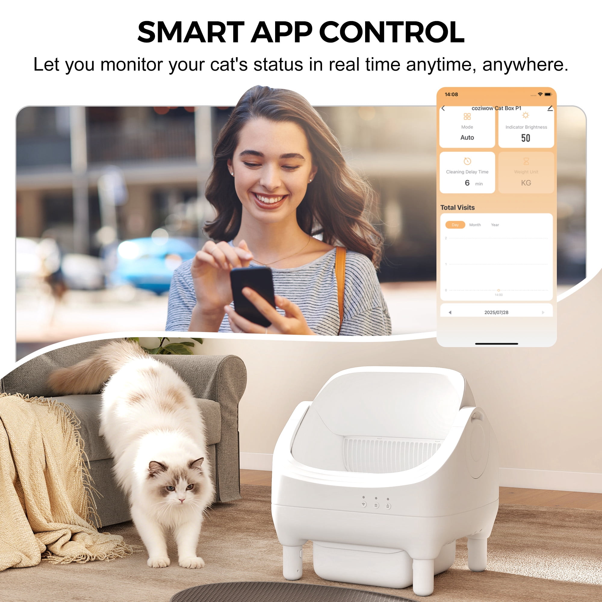 COZIWOW Smart Cat Litter Box with Waste Drawer, Solid Air Freshener, Cleaning Brush, Charger and Cat Litter Mat