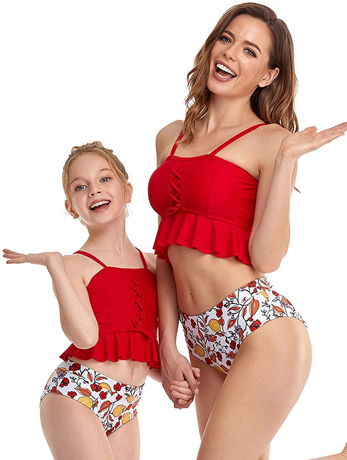 Girls Swimsuits Two Piece Ruffled Bikini High Waisted Bathing Suits Toddler  Kids Swimwear Purple Two Piece Bikini 4-5T