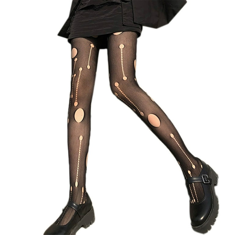 Women Retro Distressed Ripped Hole Black Pantyhose Hollow Out Mesh