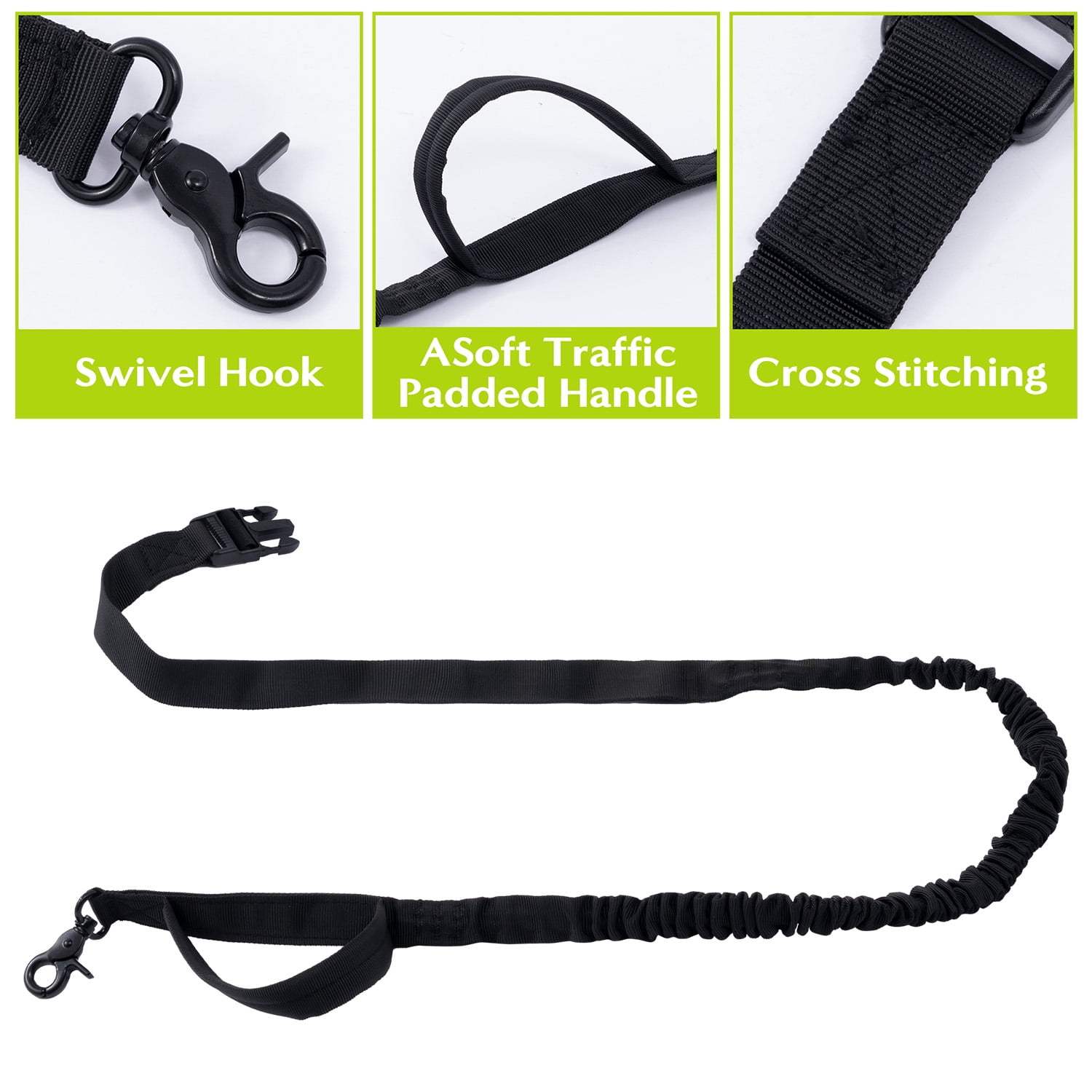 Haooryx Hands Free Dog Leash for Dog Walking Jogging Running, Durable Lead with Pouch Adjustable Belt for Small and Medium Dogs, Green
