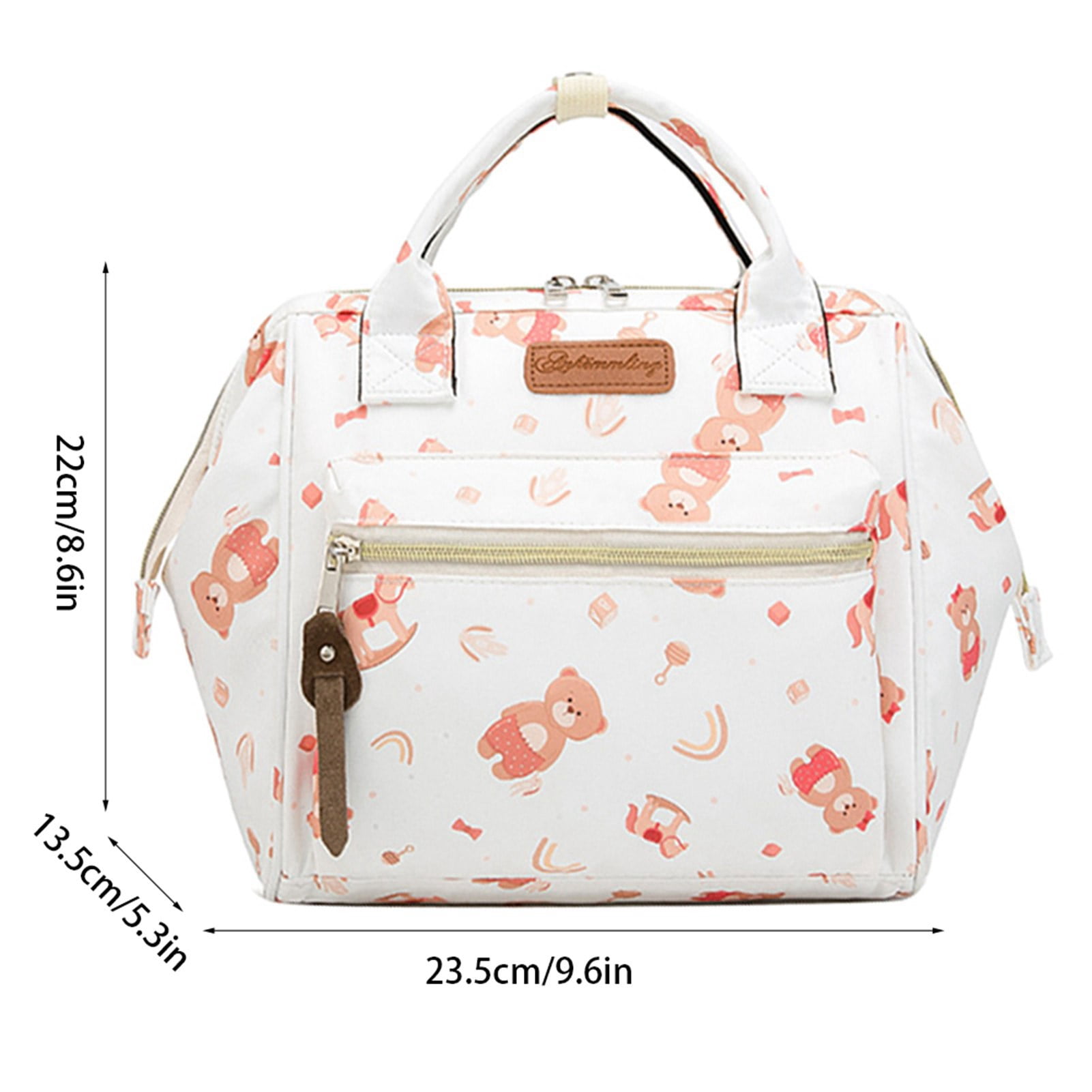 Suodoka Multifunctional Diaper Bag Water-Resistant Travel Tote Baby Handbag for Mom Large Capacity with Insulated Pockets Pink Bear 9.45 inches / 24 cm