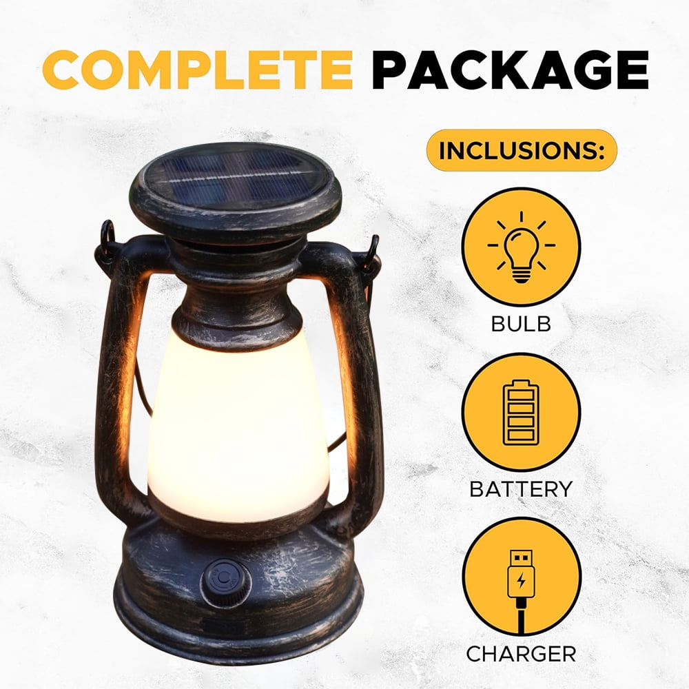 Eyotto Solar Camping Light, LED Camping Light Retro Design Solar Light, 1000LM Solar Lantern with 3 Modes 1200mAh Rechargeable Solar Camping Lantern