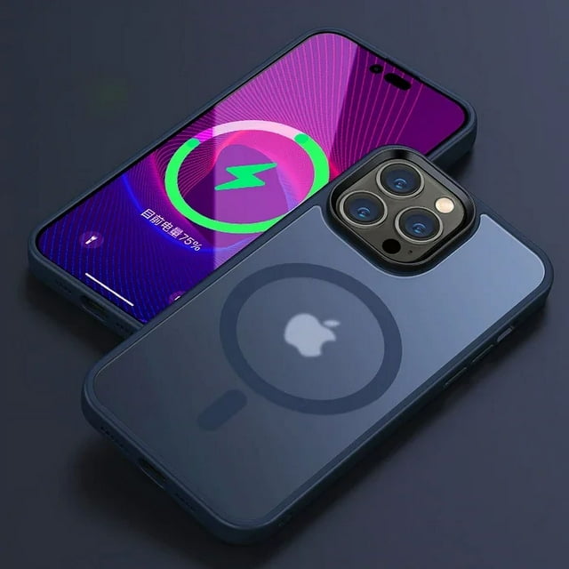Matte Translucent Frosted Phone Case For IPhone 15 14 13 12 11 Pro Max Plus Magnetic Case For Magsafe Wireless Charging Cover Dark Blue For iphone12Pro