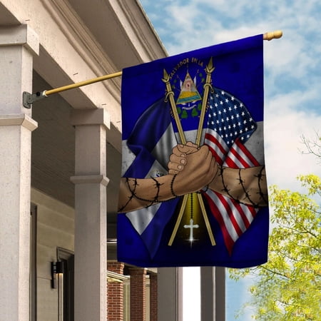 Flags El Salvadorian Handshake American Flag Friendship USA El Salvador El Salvadorian Part House Flag, Double-Sided Decorative Outdoor Flag, Patriotic Polyester Yard Flag 29.5 x 39.5 in