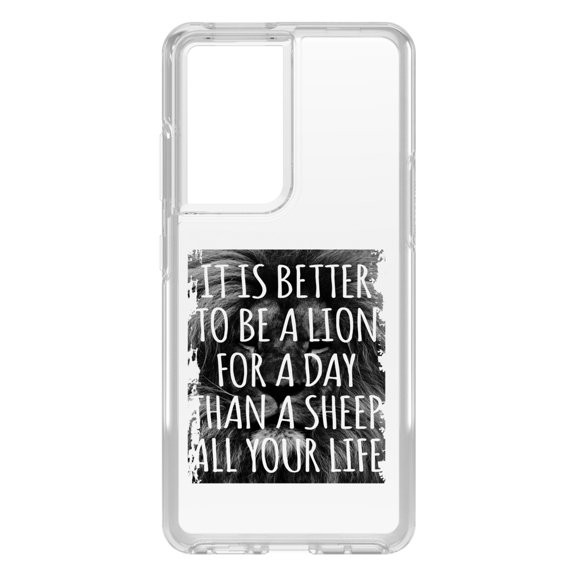 DistinctInk Clear Shockproof Hybrid Case for Galaxy S21 ULTRA 5G (6.8" Screen) - TPU Bumper Acrylic Back Tempered Glass Screen Protector - Better to Be A Lion For a Day Than A Sheep