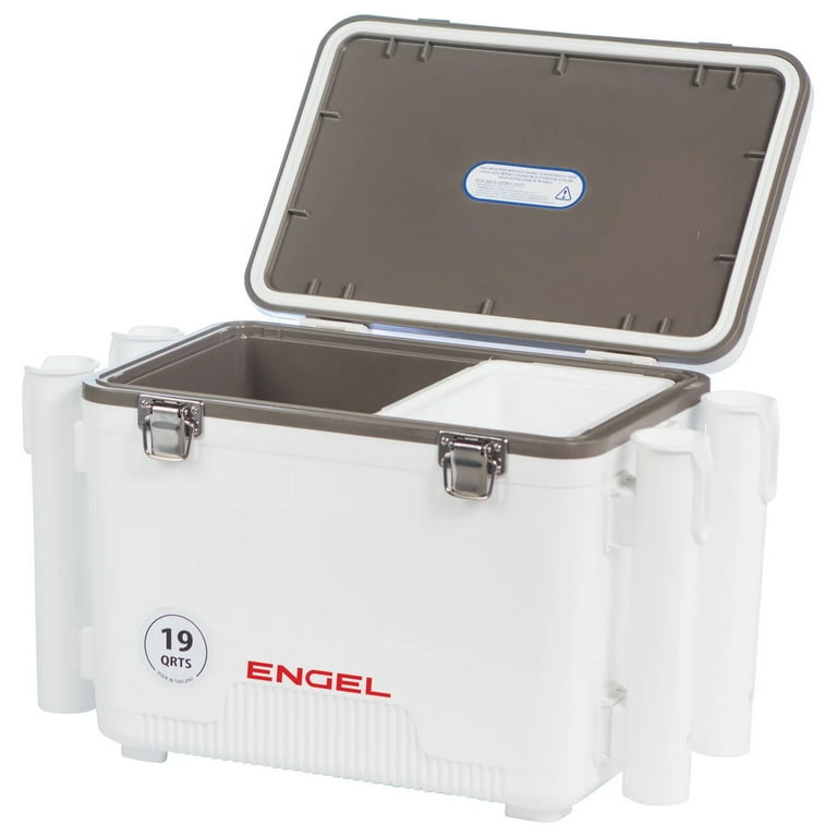 ENGEL 19 Qt Leak-Proof Insulated Drybox Cooler with 4 Rod Holders - White 