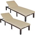 thumbnail image 1 of Gymax 2 Pcs Chaise Longue Inclinable en Rotin pour Patio Extérieur avec Coussin à 6 Positions, 1 of 9