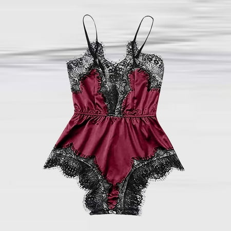 

SELONE Pajama Set Lingerie for Women See Through One Piece Lace Sleeveless Cut Out Fashion Sling Vest Hollow Ladies Nightdress Set Nightgowns for Valentines Day Anniversary Wedding Honeymoon Wine M