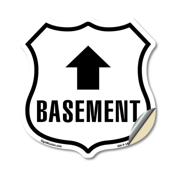 Basement Up (2 Pack) 18 inch X 18 inch Shield Shaped Heavy Duty 3.2 mil Vinyl Decals Weather Resistant Made in the USA