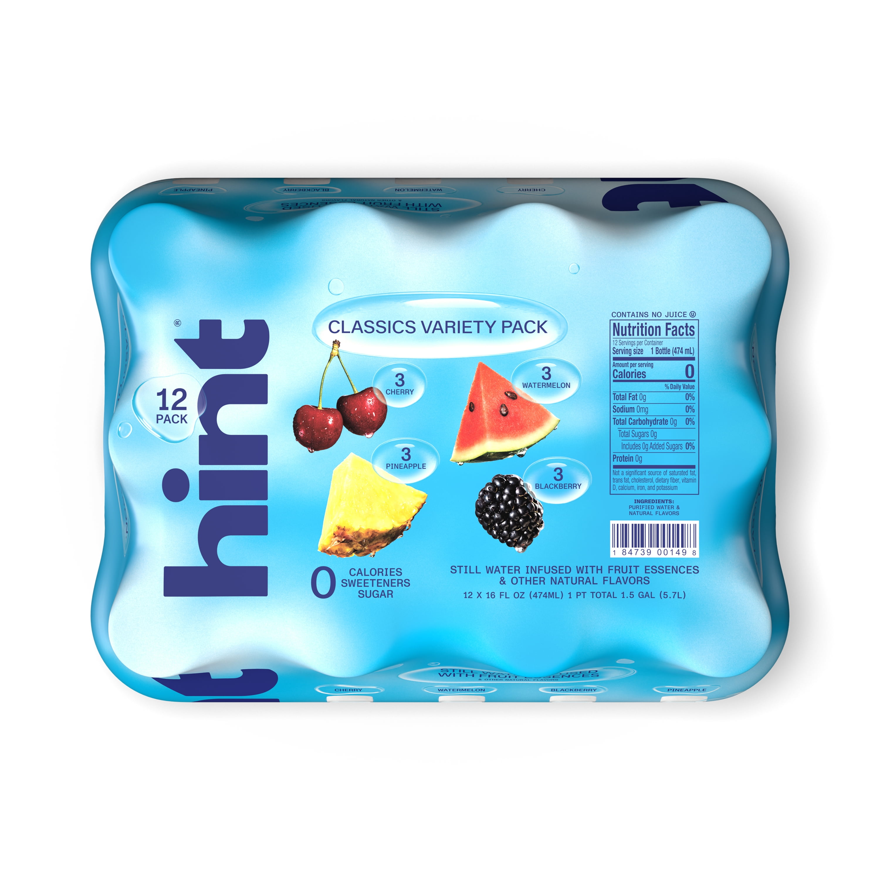 Hint Blue 4-Flavor Variety Pack Flavored Water, 16 fl oz, 12 Pack Plastic Bottles