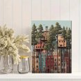 thumbnail image 2 of Colorful Buildings & Tall Trees Canvas Print Wall Art, Living Room Bedroom Cafe Apartment Decor, 2 of 8