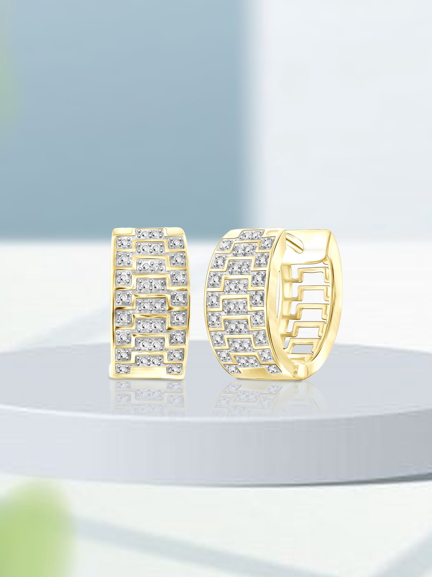 White Diamond Accent 14kt Gold-Plated Hoop Earrings
