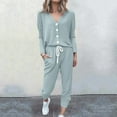 thumbnail image 2 of Yeaiivve Women's Two Piece Tracksuit Fall Casual Jogger Sweatsuit Sets V Neck Button Down Shirt Drawstring Long Pants Athletic Lounge Outfits Gray XL, 2 of 6