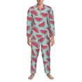 thumbnail image 3 of Naloa Watermelon Men’s Pajamas Set - Long Sleeve Button Down Sleep Shirt and Pajama Bottoms Sleepwear Set-Medium, 3 of 7