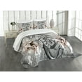 thumbnail image 3 of Ambesonne Dragon Quilted Bedspread Set 3 Pcs, Scary Creature Sketch, Queen Size, Grey Umber, 3 of 5