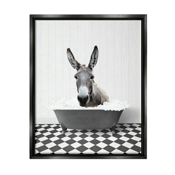 Stupell Industries Donkey in Vintage Bath Animals & Insects Painting Black Floater Framed Art Print Wall Art, 17 x 21