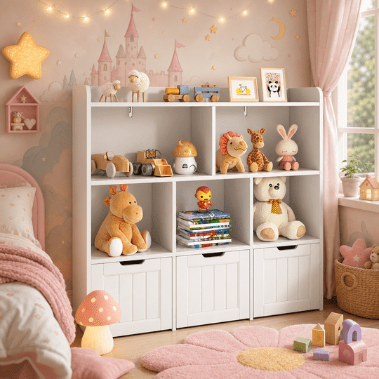 Costway Toddler Bookshelf with Storage, 5-Cube Wooden Toy