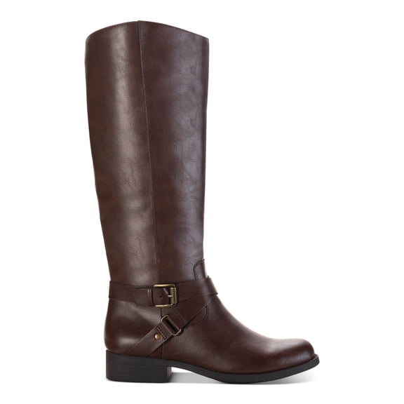 STYLE & COMPANY Womens Black Brown Gored Buckle Accent Marlee Round Toe Block Heel Zip-Up Riding Boot 9.5 M