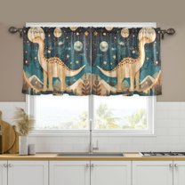 Yayeee Kitchen Curtains Set of 2 Light Filtering 57"x24" Over Sink Window Panels, Dinosaur at Night
