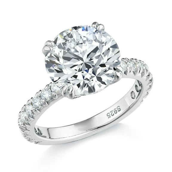 Bo.Dream 5ct Moissanite Round Cut Engagement Rings for Women, White Gold Plated Silver Wedding Ring
