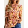 thumbnail image 4 of FreshPretty Women's Summer Boho Shirt Top Ruffle Short Sleeve Frill Trim Mock Neck Floral Solid Casual Blouses Shirts Tops, 4 of 7