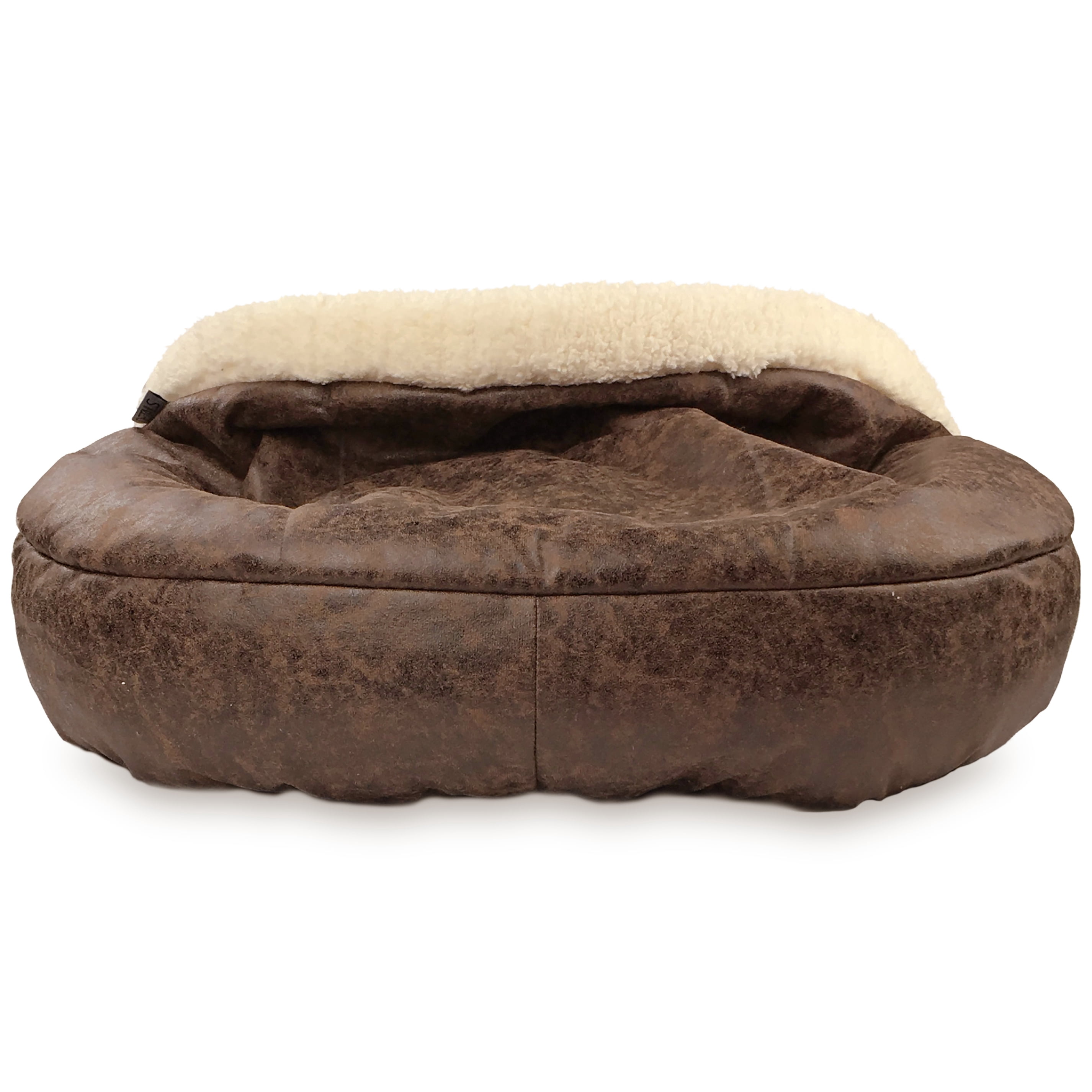 Precious Tails Vegan Leather Deep Dish Cave Pet Dog Bed - Medium