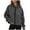 Dark Gray, variant on Solid Color Cropped Hoodies for Women Oversize Fit Autumn Sweatshirt Zipped Closure Zip-up Hoodie Streetwear with Pockets Gym Workout Athleisure Casual Essentials