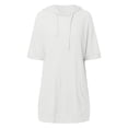thumbnail image 1 of Women's 2025 Summer Oversized Short Sleeve Drawstring Hoodie Knit Side Slit Tunic Tops with Pocket, 1 of 5