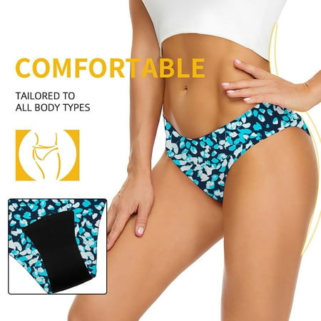 Ovticza Women s Period High Cut Underwear Low Rise Bathing Suit Bottoms Cheeky Panties Menstrual Leakproof Swimwear Blue L