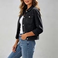 thumbnail image 6 of WAGUTH Vintage Denim Cropped Jacket for Women Lapel Button Down Long Sleeve Classic Jean Jacket Casual Street Daily Outerwear, 6 of 7