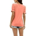 thumbnail image 4 of Mujer Cuello Cuadrado Manga Corta Top Fruncido Patrón Liso Suelto Suave Transpirable Verano Camiseta Rosa XXL, 4 of 6