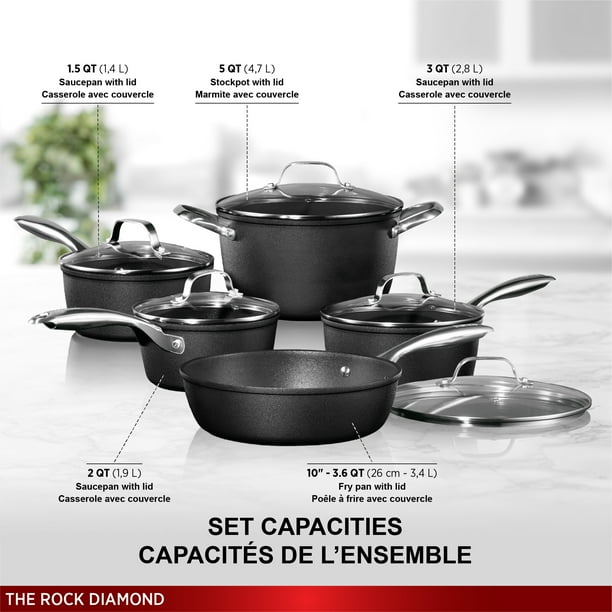 Starfrit The Rock Diamond 10pc Non-Stick Cookware Set, Durable