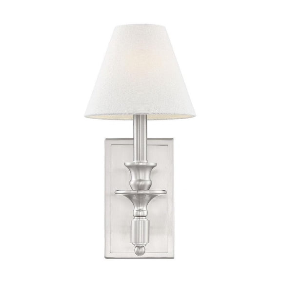 1 Light Traditional Metal Wall Sconce with Cylinder Off-White Fabric Shade-15 inches H By 6.9 inches W-Satin Nickel Finish Bailey Street Home