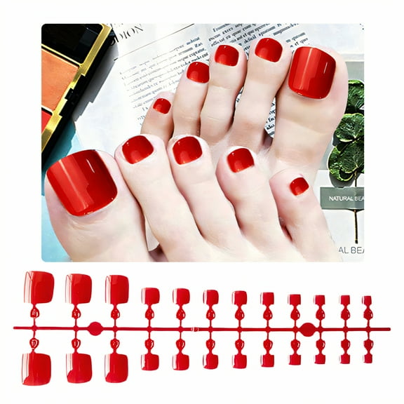 RAGUPEL 24Pcs Toe Press on Nails Square Short No Fade Finish Short Square Nail Tips Clean Face Simple Press on Toenails for Women As A Gift Style1
